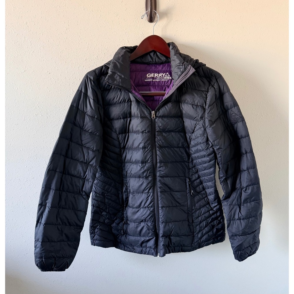 Gerry Womens Black 650 Fill Power Down Puffer Jacket Hooded Medium